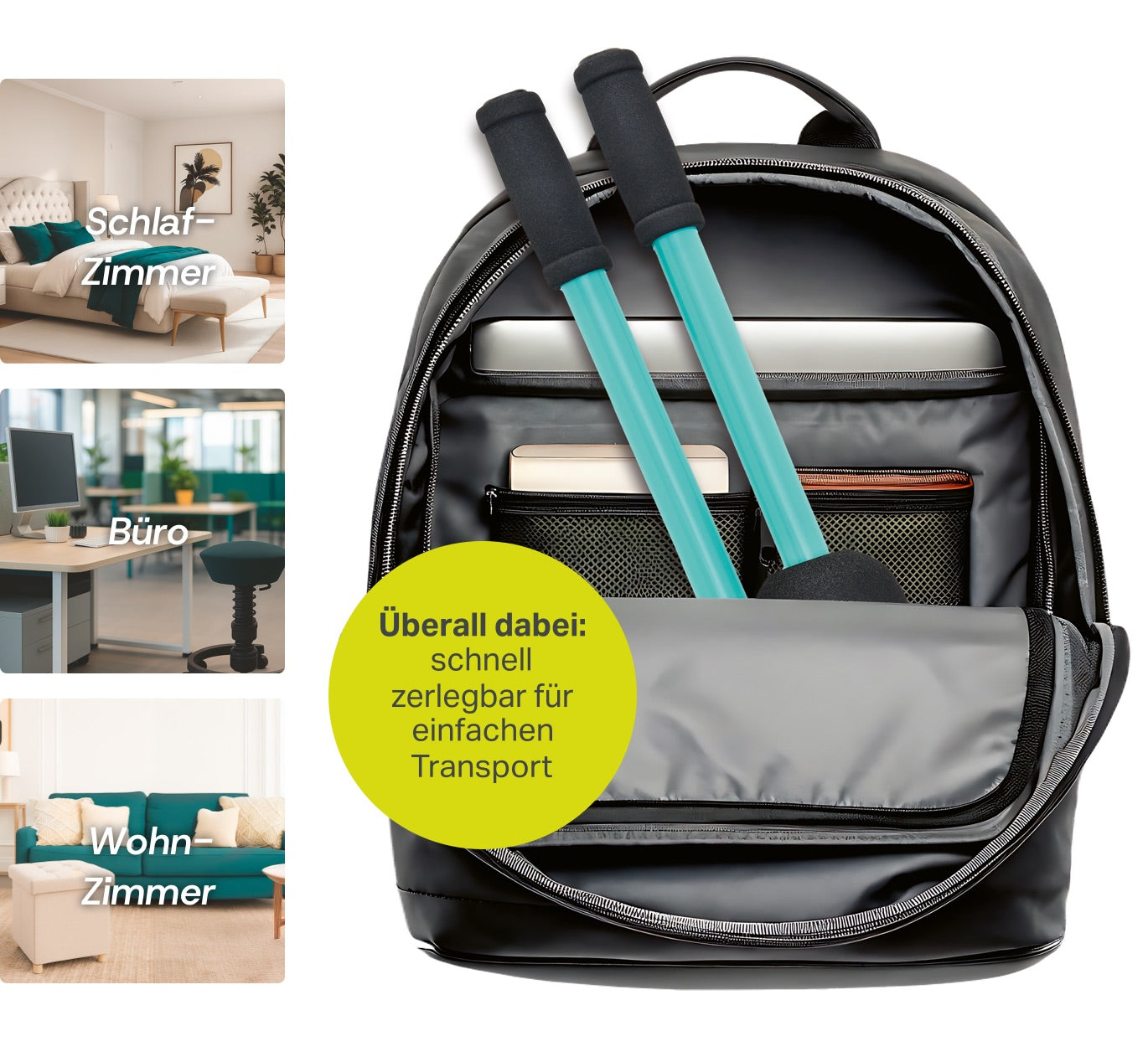 Der Rückentrainer ist zerlegbar und einfach zu transportieren. 